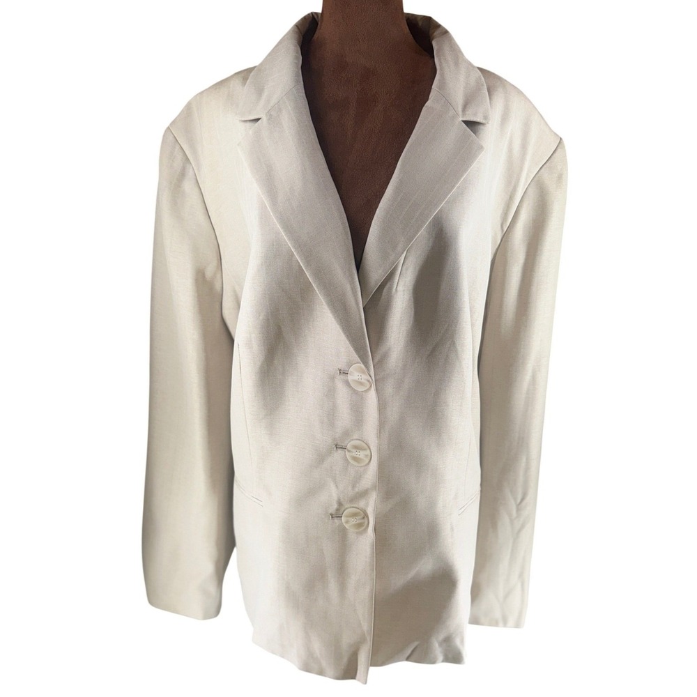 Le Suit Blazer Women 24W Ivory Cream Pinstripe Tailored Jacket‎ NWT Lux Neutral